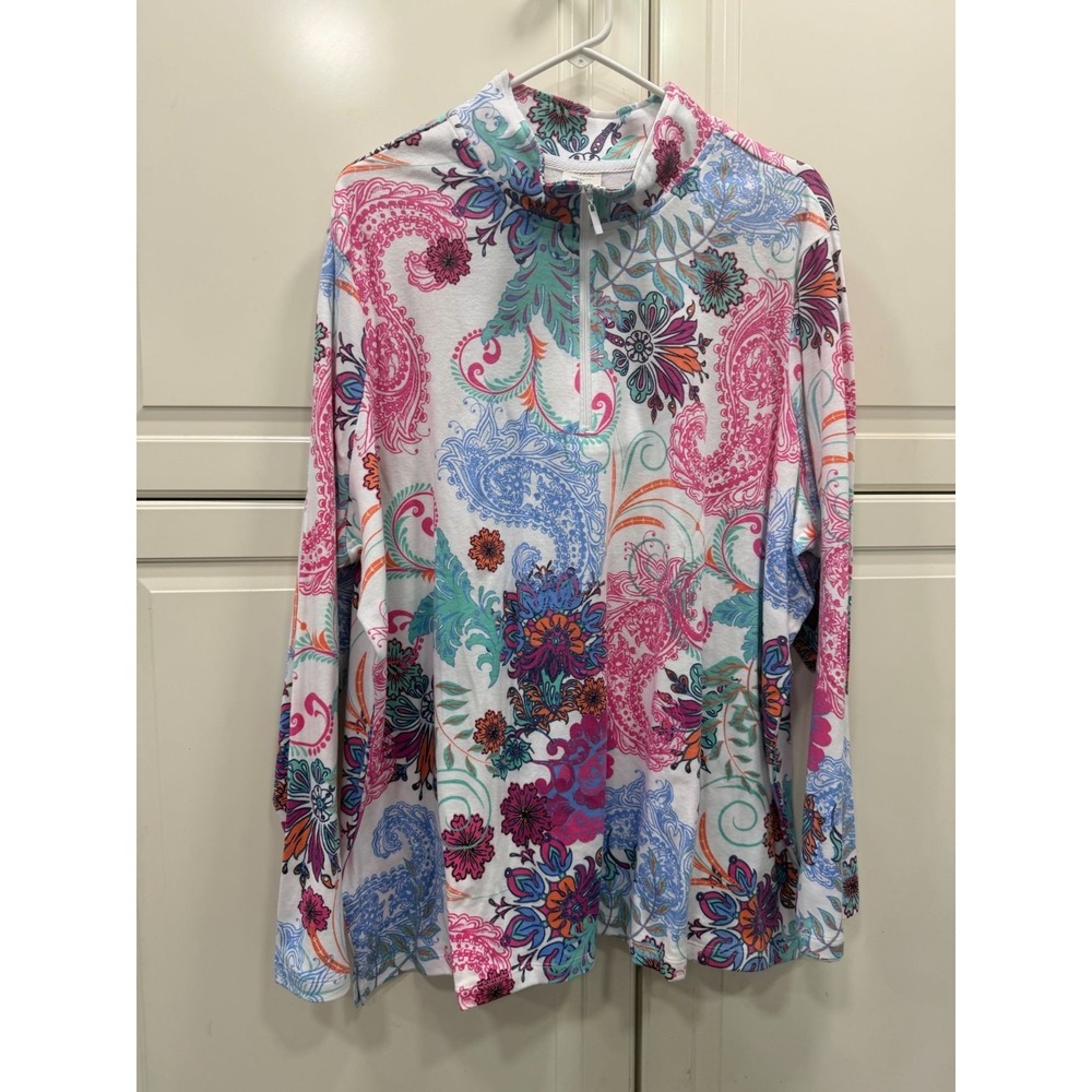 Blair Womens 3XL Multicolor Paisley Print Long Sleeve Pullover Top